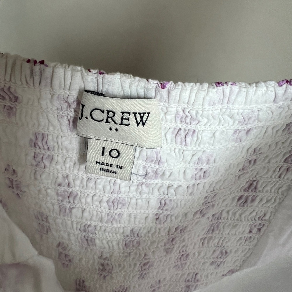 J. Crew Block Print Boho Ruffle Tiered Dress‎ Floral White Cotton Midi Size 10 - Picture 7 of 9